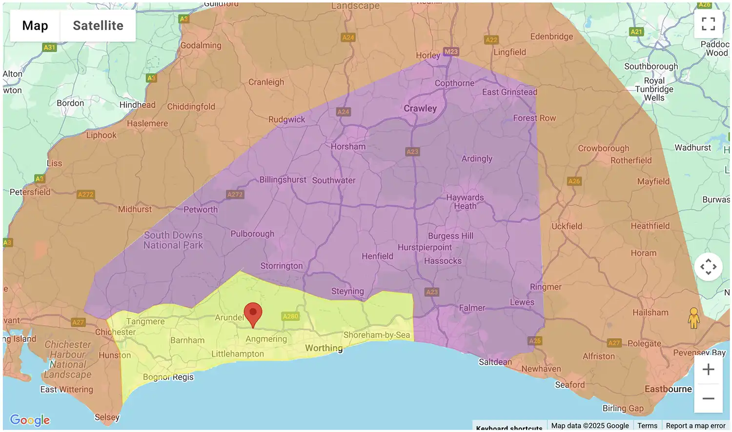 Gas Bottles Edenbridge delivery zone map - click to see on BBQ Gas Bottles